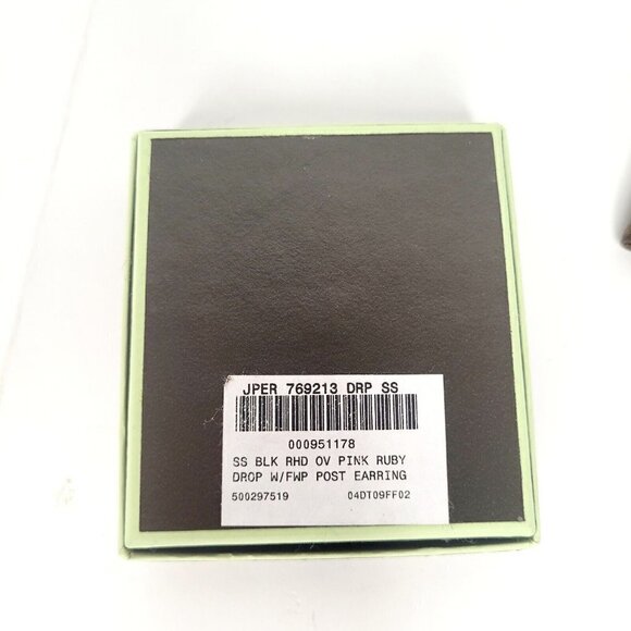 Ross-Simons SS Black Rhodium Oval Pink Ruby Drop Pierced Earrings Faux Pearl - Picture 8 of 11